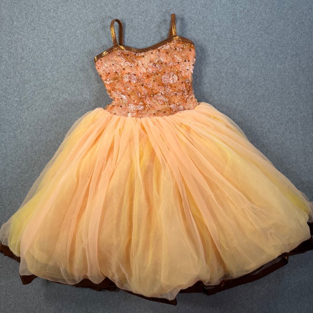 Algy Sequin Tutu Dress Dance Recital Tulle Child Medium Peach Orange Lace